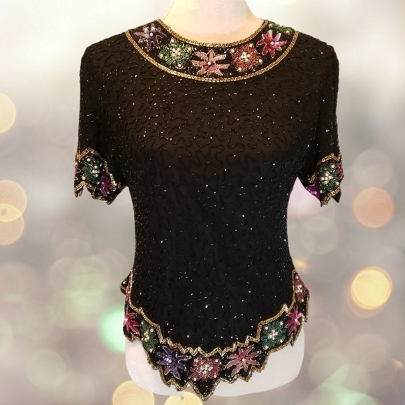 Laurence Kazar Tops - Vintage Laurence Kazar Silk Beaded Sequin & Pearl Top PM VGUC